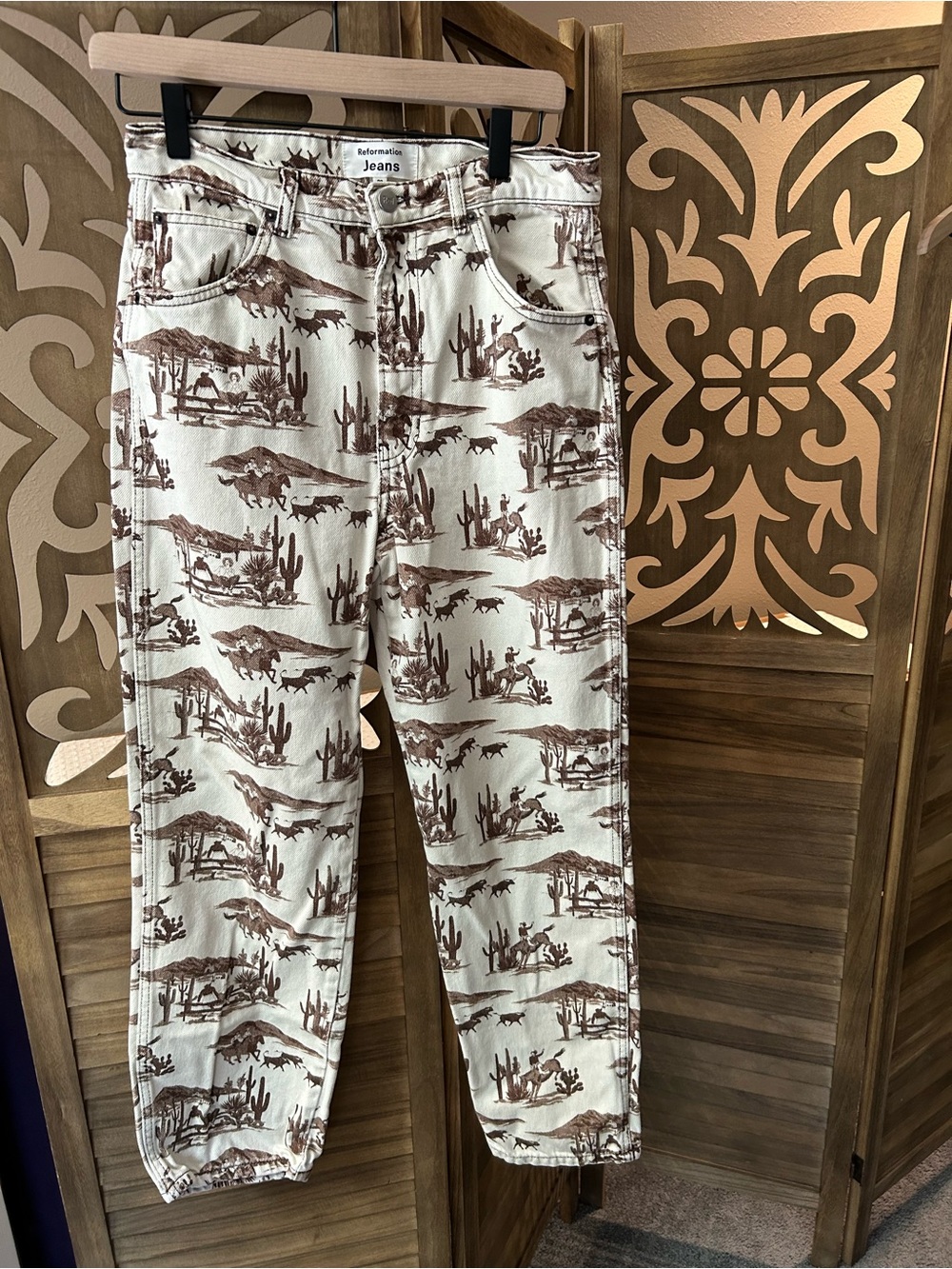 Reformation Sonora High Rise Straight Leg Jeans Cowboy Desert Sands Print - Picture 3 of 8